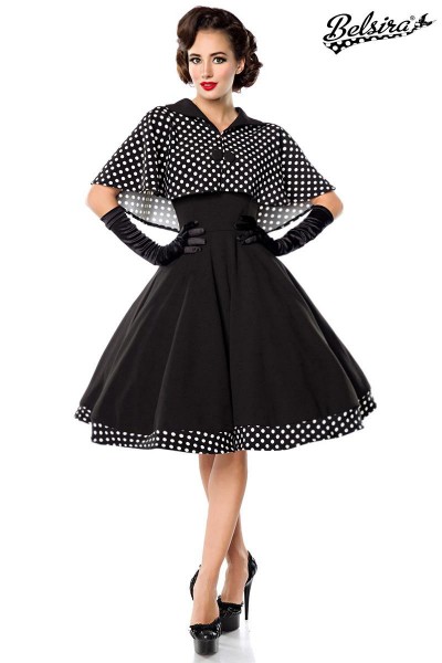 Swing-Kleid mit Cape/Farbe:schwarz/weiß/Größe:M
