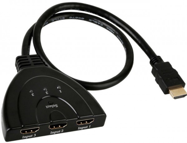 Top Splitter 3x HDMI Switch (w) auf 1x HDMI (m) schwarz 1080p Hub 550mm Multi-Monitor Adapter HDM-01