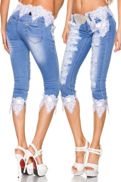 Capri-Jeans mit Spitze/Farbe:blau/weiß/Größe:38