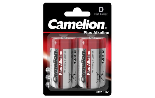 Mono-Batterie CAMELION Plus Alkaline 1,5 V, Typ D/LR20, 2er Blister