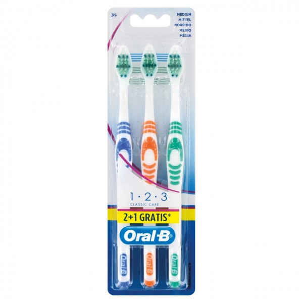 Oral-B 1 2 3 Classic Care 35 mittel Zahnbürste 2+1 Pack zahnpflege zahnbürste mundpflege 35 mittel
